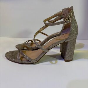 Jewel Badgley Mischka - Gold Block Heel Strappy Sandals